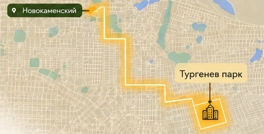 Расположение Тургенев парка на карте — путь до центра Тюмени